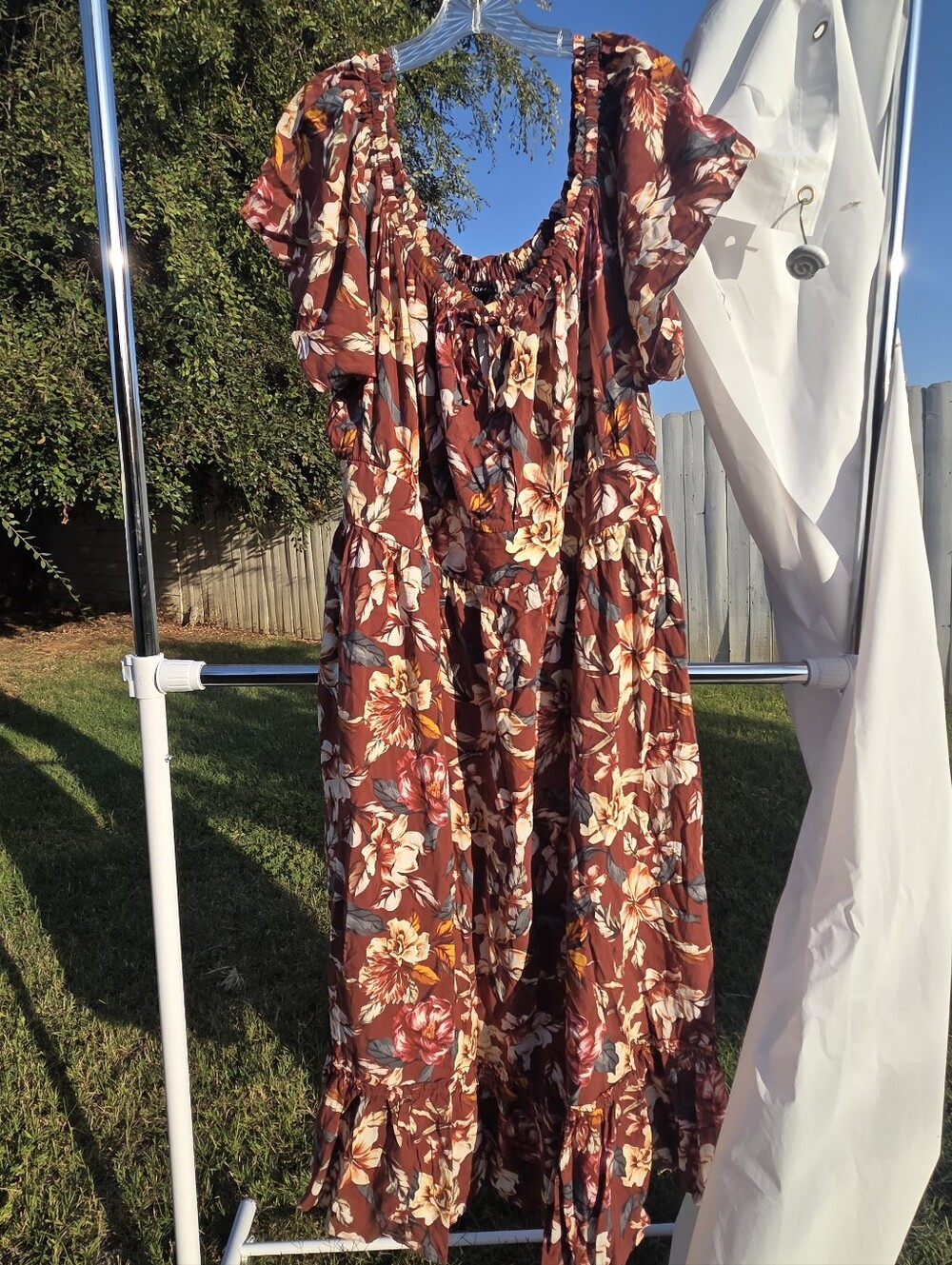 torrid Rust Floral Smocked Maxi Dress with Ruffle Hem